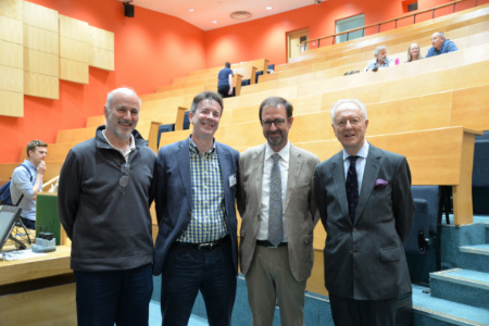 Don Porcelli, Chris Ballentine, Bernard Marty and Nikita Lobanov-Rostovsky in the Martin Wood Lecture Theatre